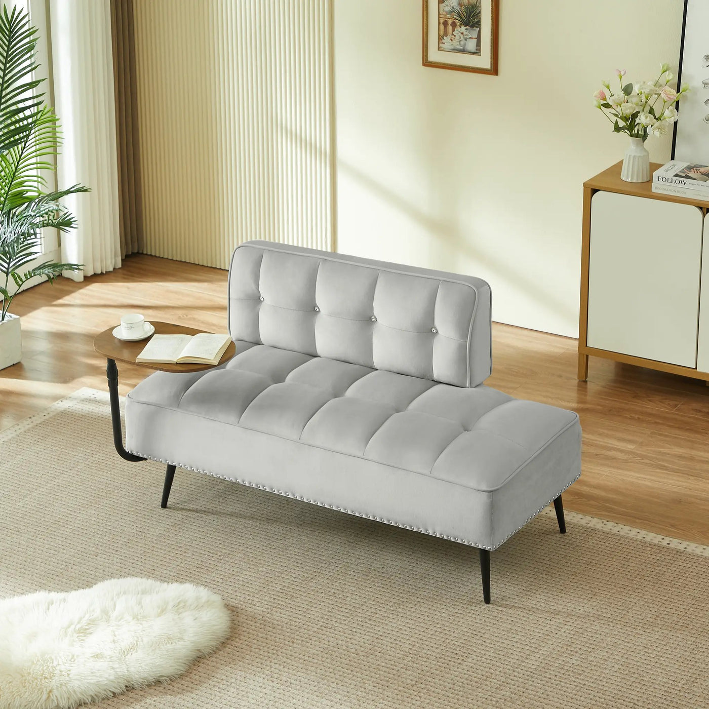 54-Inch Modern Two-Seater Velvet Sofa with Rotating Table by HouseOfZazla