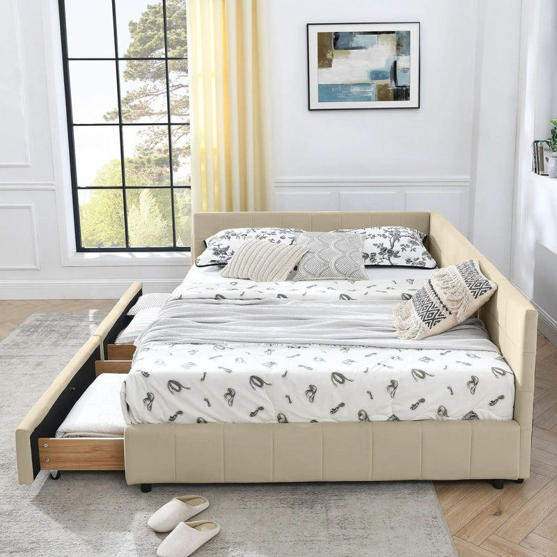Mid-Century Storage Upholstered Tufted Bed Frame With Backrest And Armrests by Unique Piece Furniture