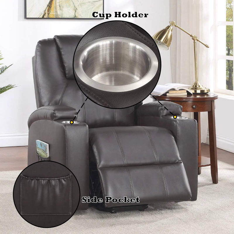Brown Leather Recliner Aire w/Power Lift & Massage by HouseOfZazla