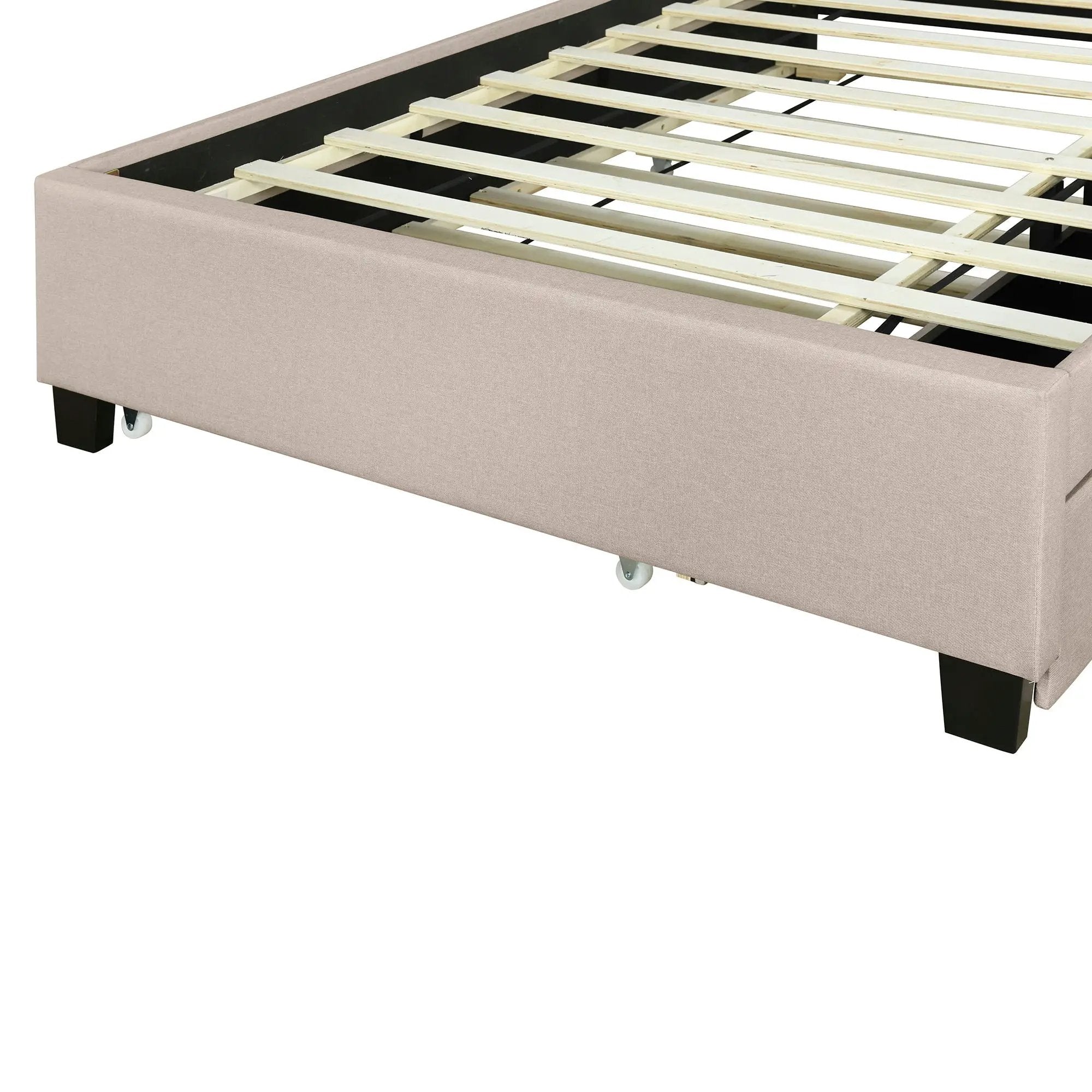 Upholstered Platform Bed With Storage Headboard, Trundle & 2 Drawers And A Set Of Sockets & USB Ports by HouseOfZazla