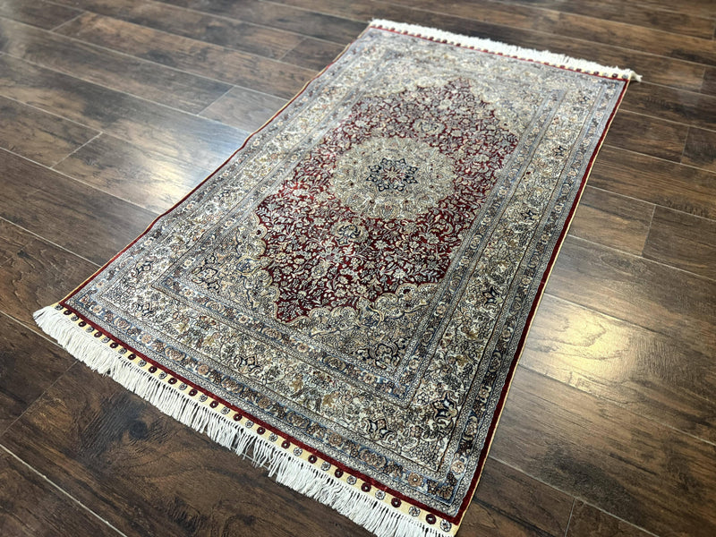 Sino Persian Silk Rug 3x5, Super Fine 440 KPSI, Floral Medallion, Handmade by Jewel Rugs