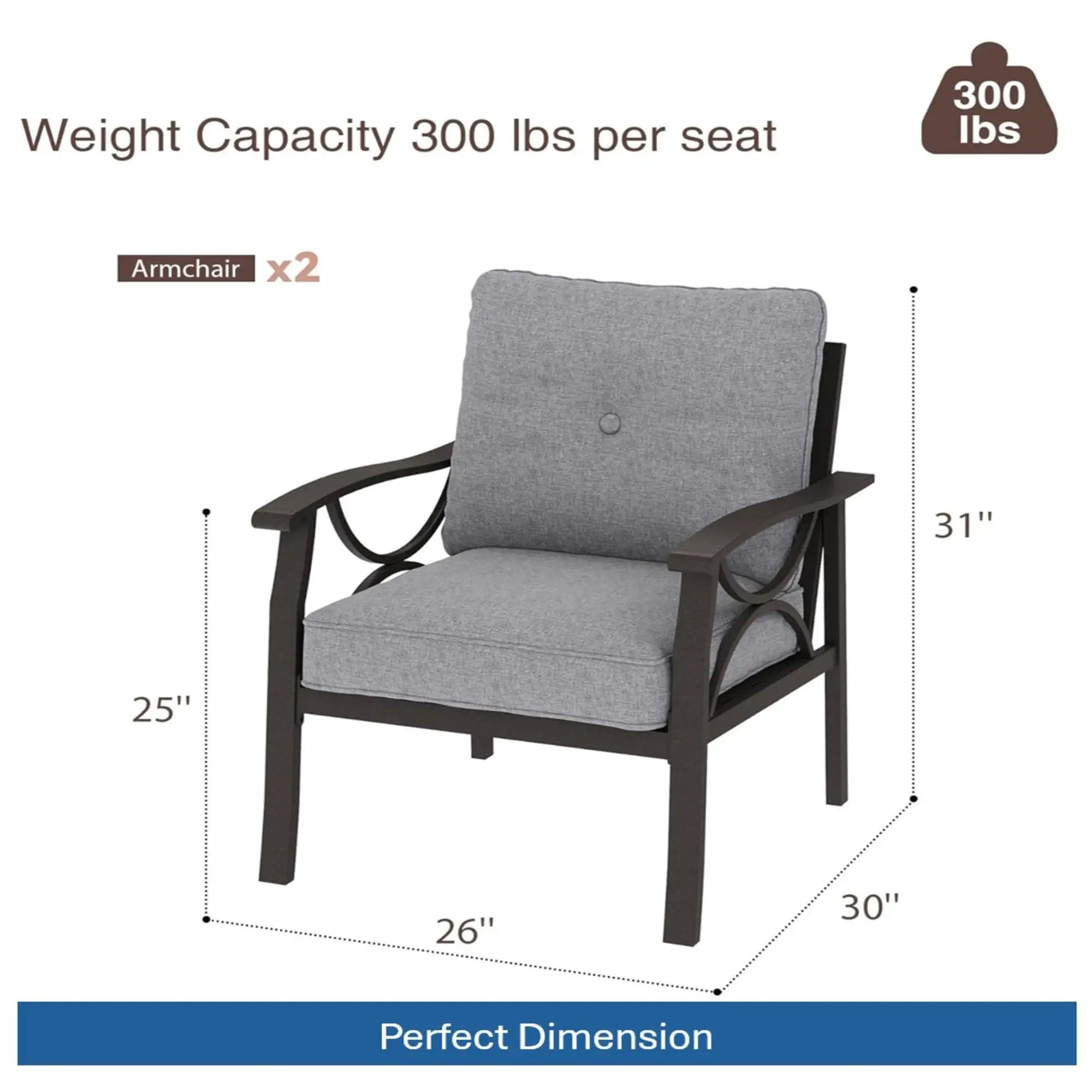 All Weather Armchairs With Cushions, Sculptural Design (Set of 2) - Gray / Khaki by HouseOfZazla