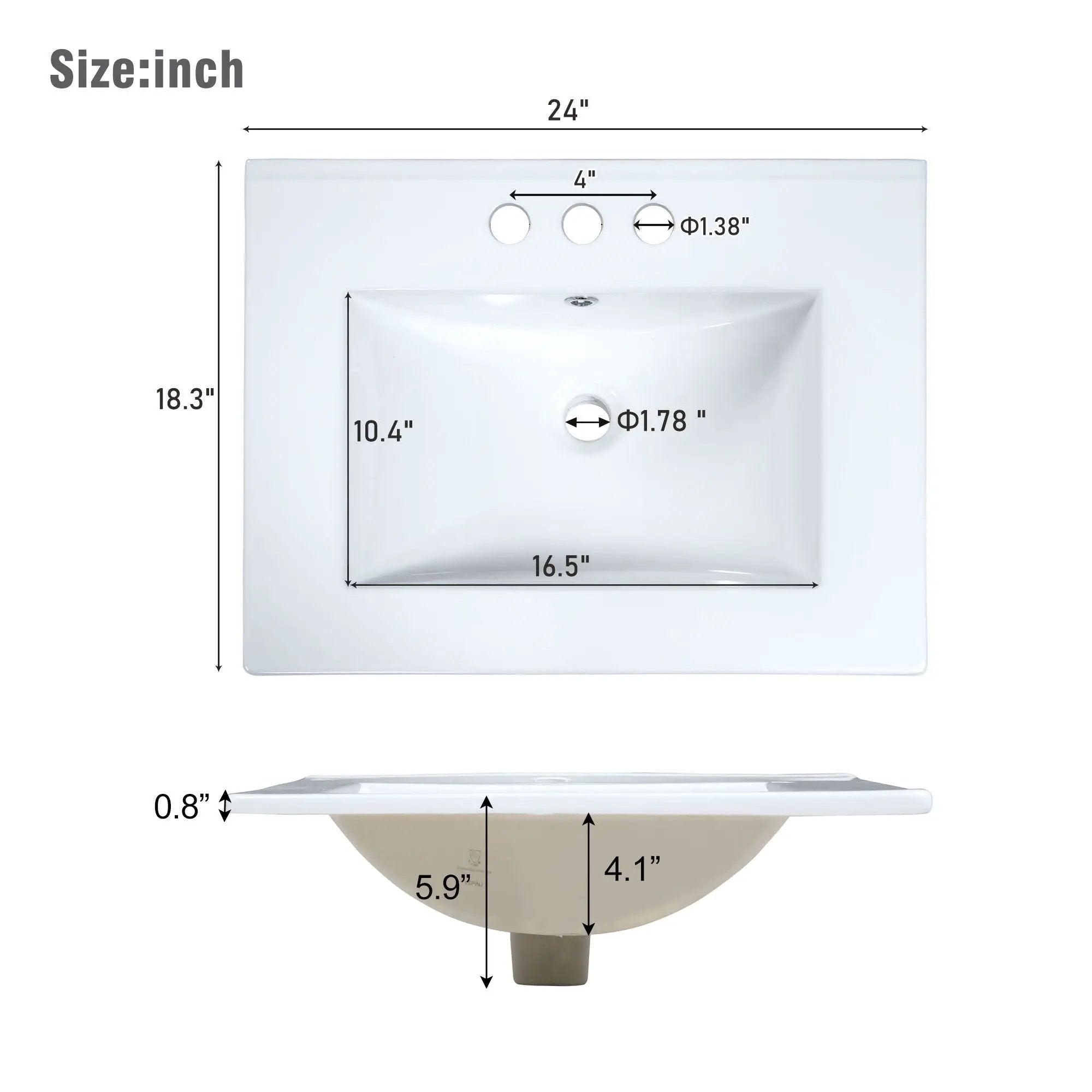 Bathroom Vanity With Integrated Undermount Ceramic Sink, 2 Doors And 1 Drawer, Soft Close Hinges
