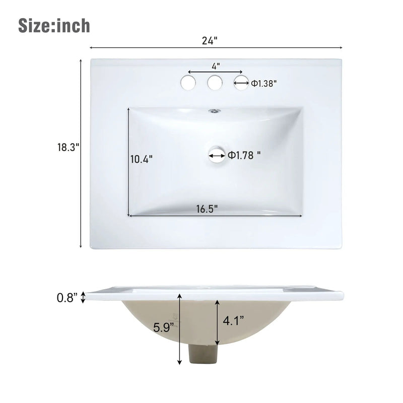 Bathroom Vanity With Integrated Undermount Ceramic Sink, 2 Doors And 1 Drawer, Soft Close Hinges