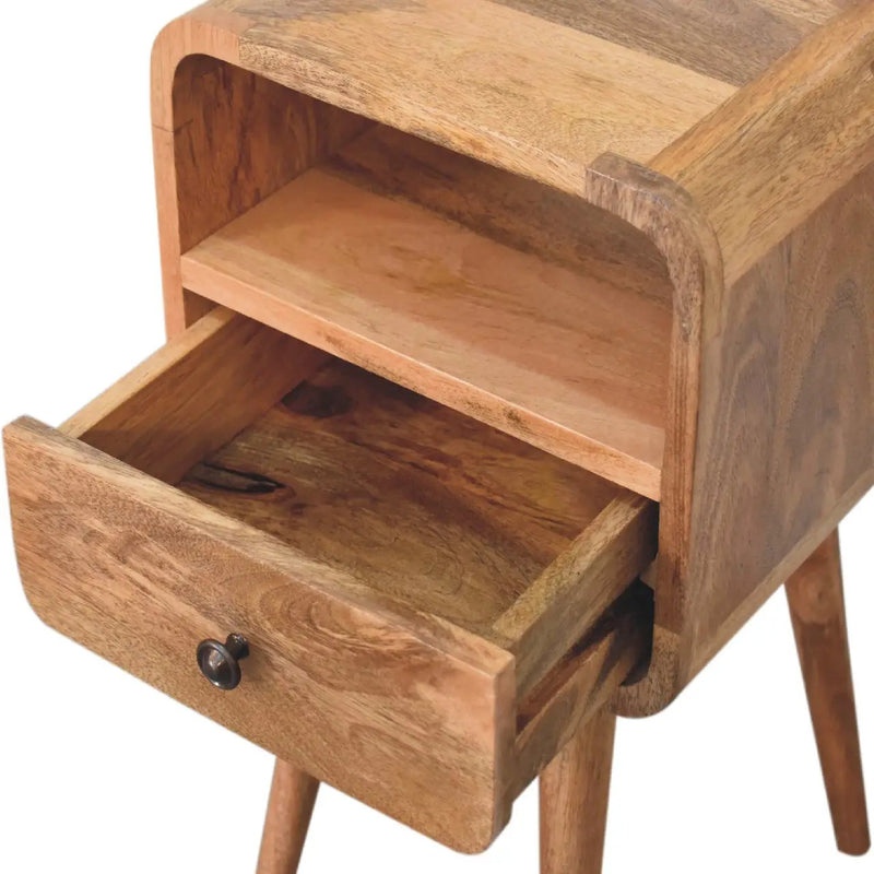 Solid Wood Mini Oak-ish Curve Nightstand, 1-Drawer, 1 Open-Slot by HouseOfZazla