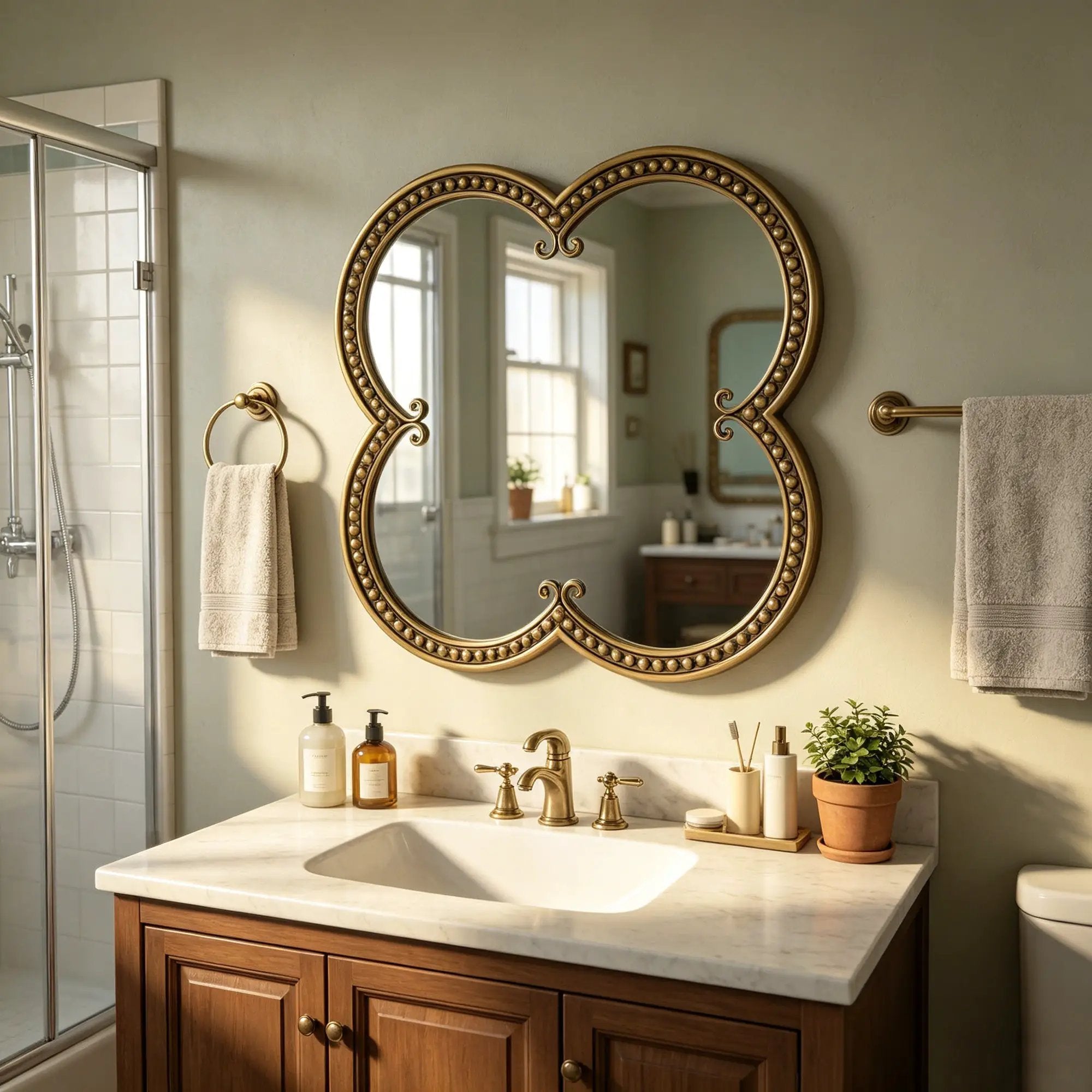 Quatrefoil Mirror with Large Beaded Metal Frame by HouseOfZazla
