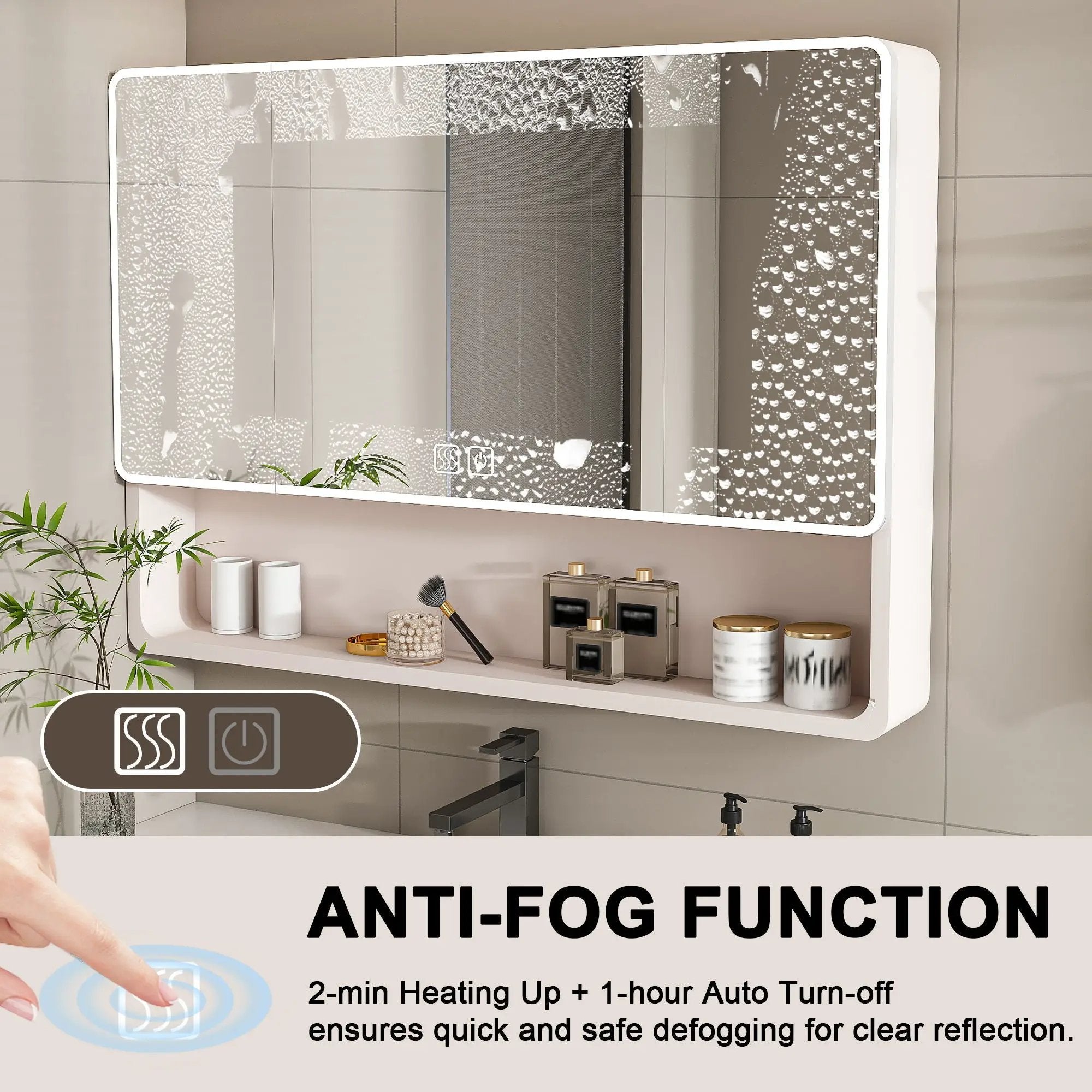 Aluminium Medicine Cabinet Mirror, With 3 Colors LED Light And Defogging Function - Khaki by HouseOfZazla