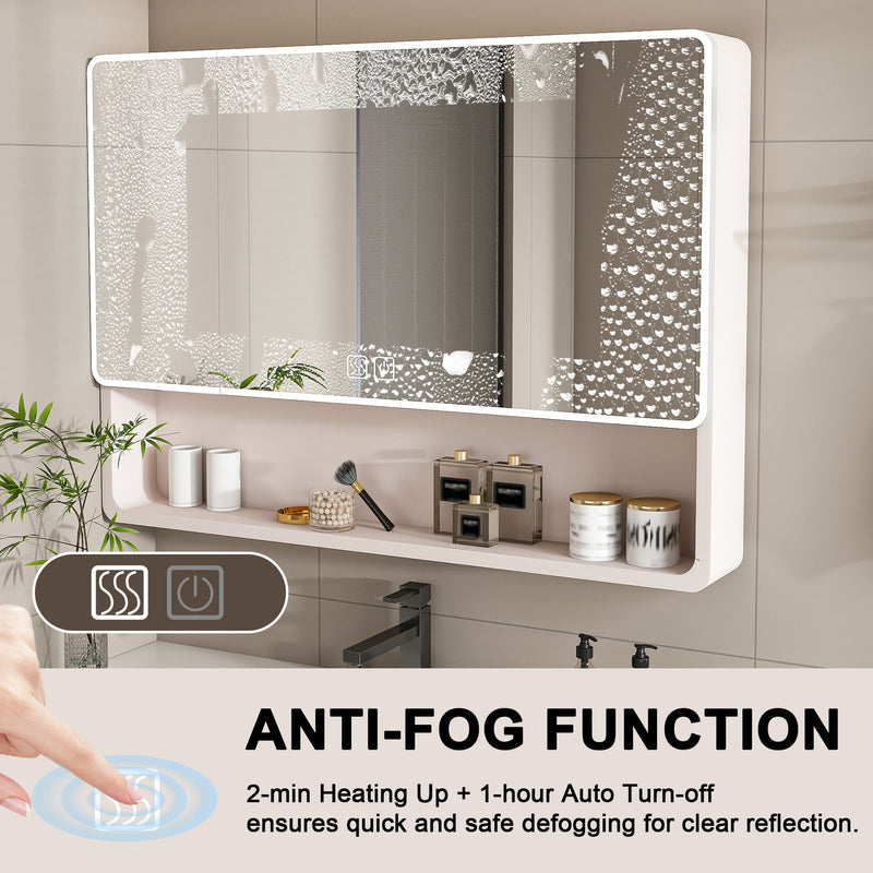 Aluminium Medicine Cabinet Mirror, With 3 Colors LED Light And Defogging Function - Khaki by HouseOfZazla