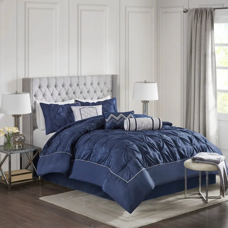 7 Piece Tufted Comforter Set Navy King by HouseOfZazla