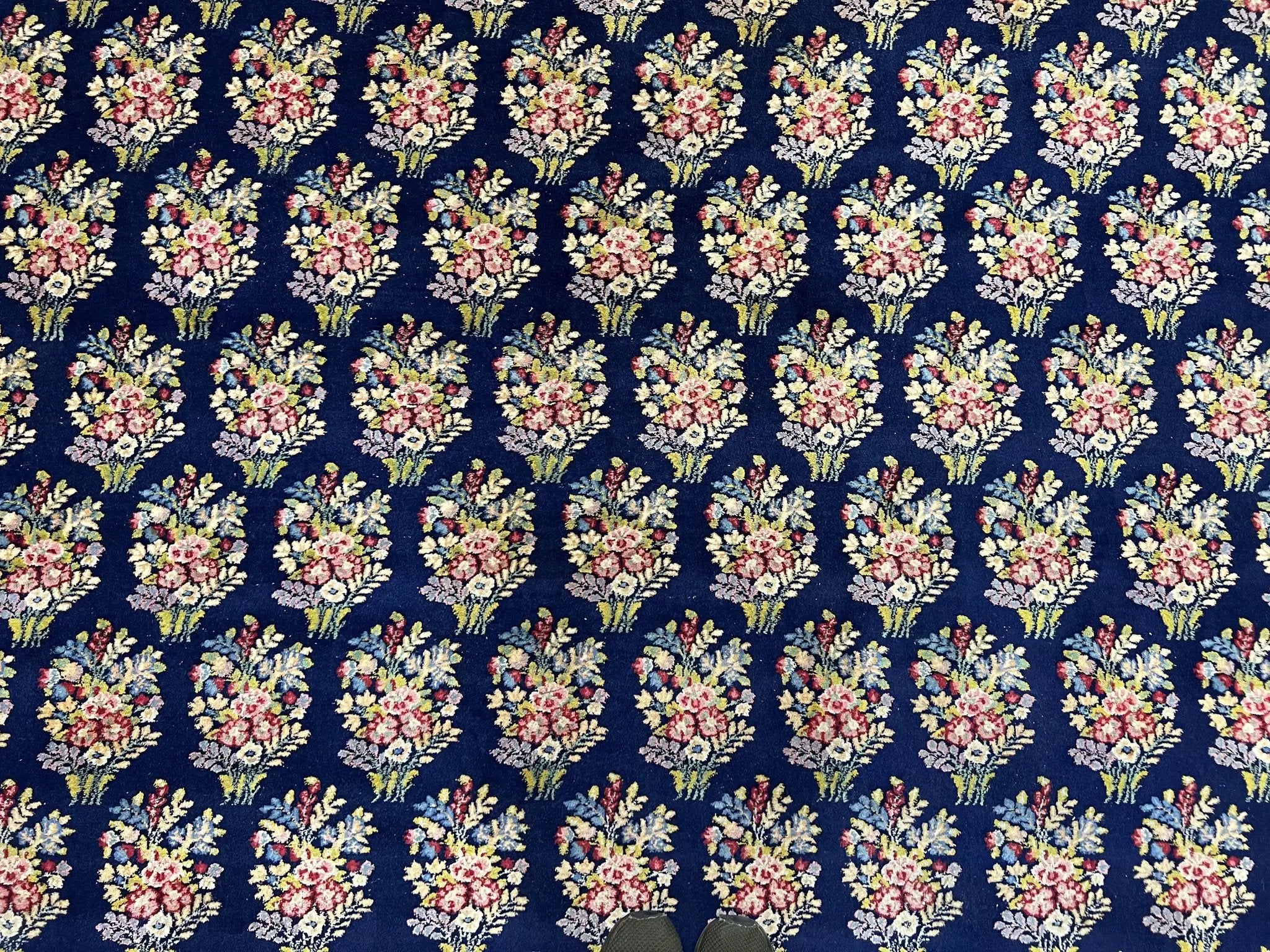 Persian Rug 9x12, Authentic Hand Knotted Carpet, Repeated Floral Motif Garden of Eden, Navy Blue Wool Rug 9 x 12, Semi Antique Kirman Rug by Jewel Rugs