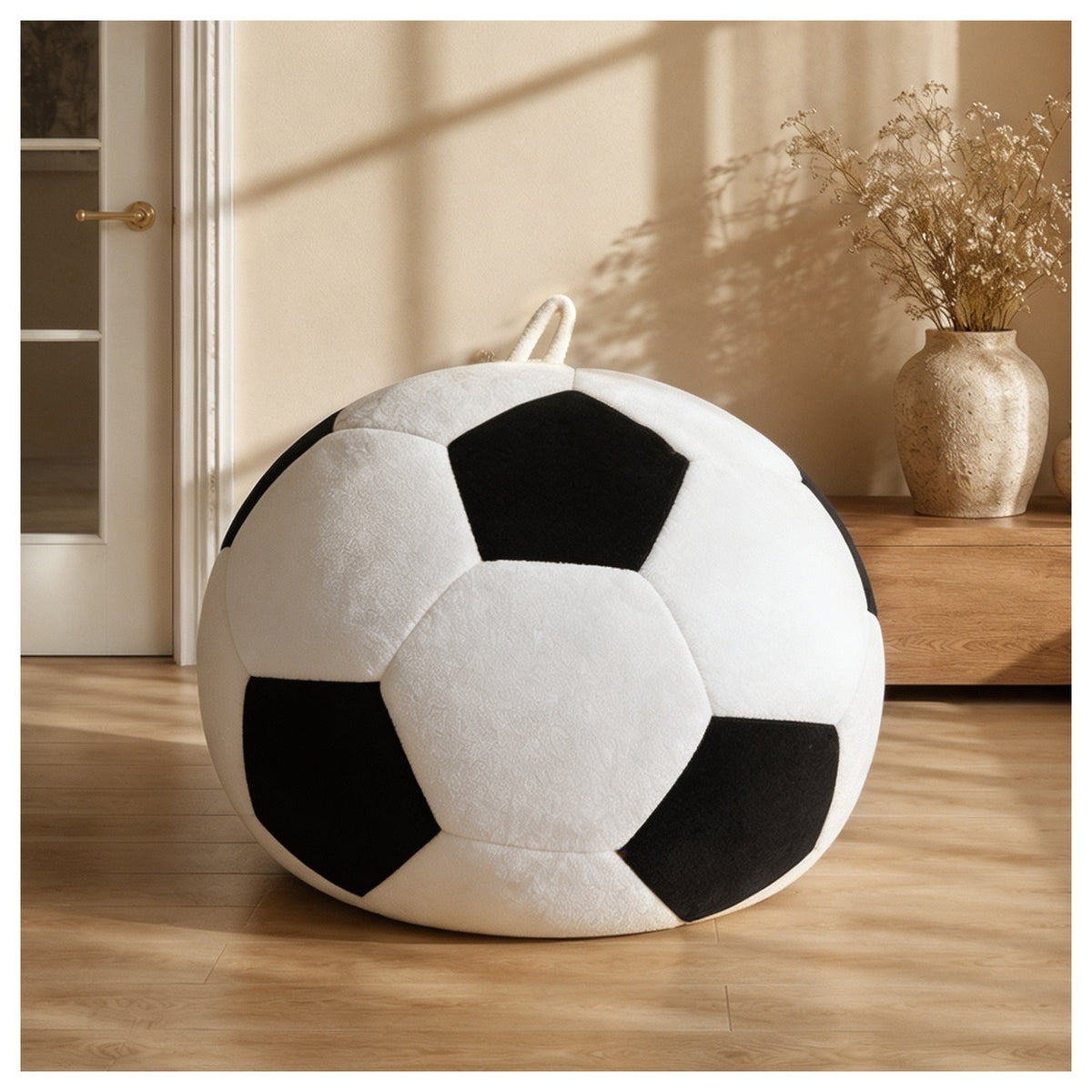 Soccer-Shaped Bean Bag Chair with Flannelette Upholstery - Multi-Color, photo 8 of 10