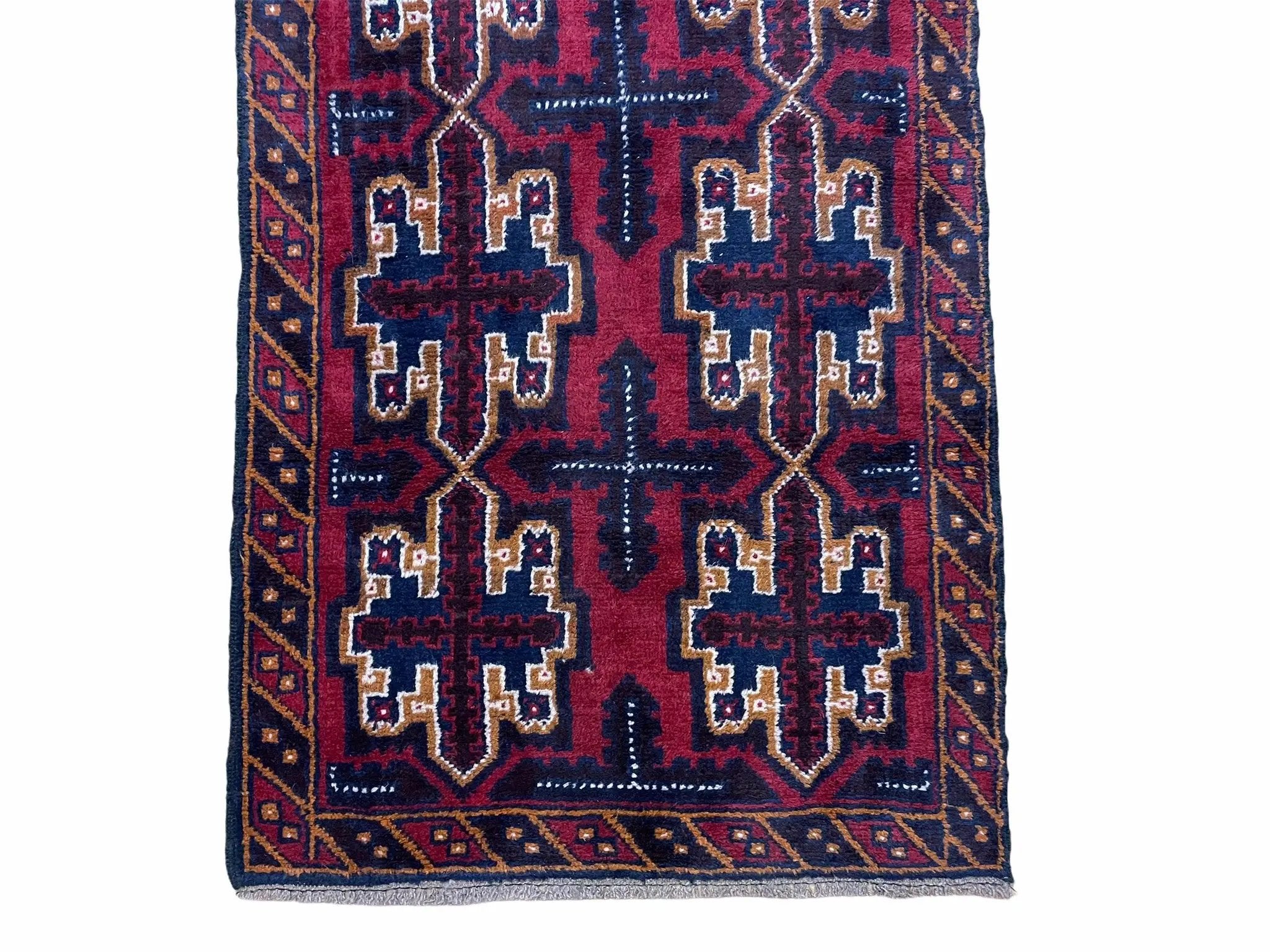 2' 7" X 4' 6" Vintage Handmade Tribal Wool Rug Balouchi Rug Afghan Rug Red Blue by Jewel Rugs