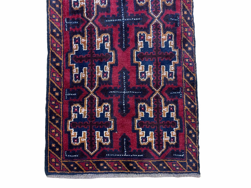 2' 7" X 4' 6" Vintage Handmade Tribal Wool Rug Balouchi Rug Afghan Rug Red Blue by Jewel Rugs