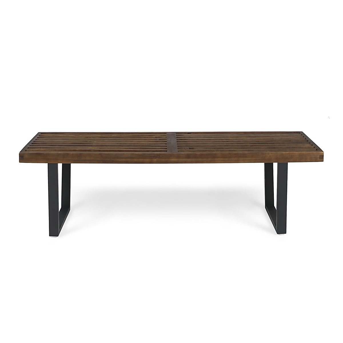 Modern Acacia Wood Patio Dining Bench with Iron Legs - Natural Wood/Iron, photo 9 of 9