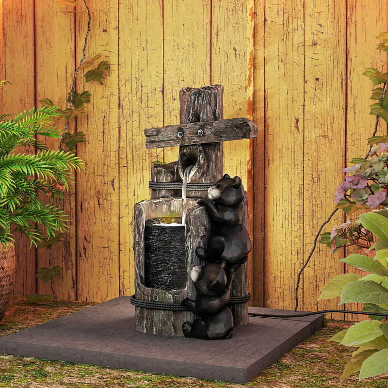 Resin Bear Fountain Two Cubs on Timber Post, photo 4 of 12