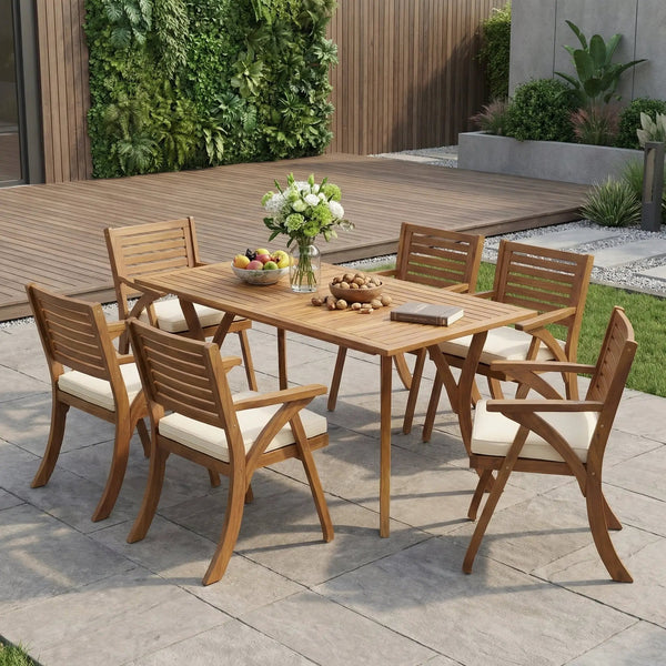 Outdoor Hermosa 7 Piece Wood Dining Set with Cushions