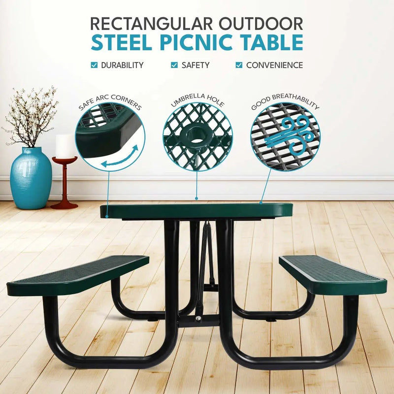Outdoor Steel Picnic Rectangular Table With Umbrella Pole by Unique Piece Furniture