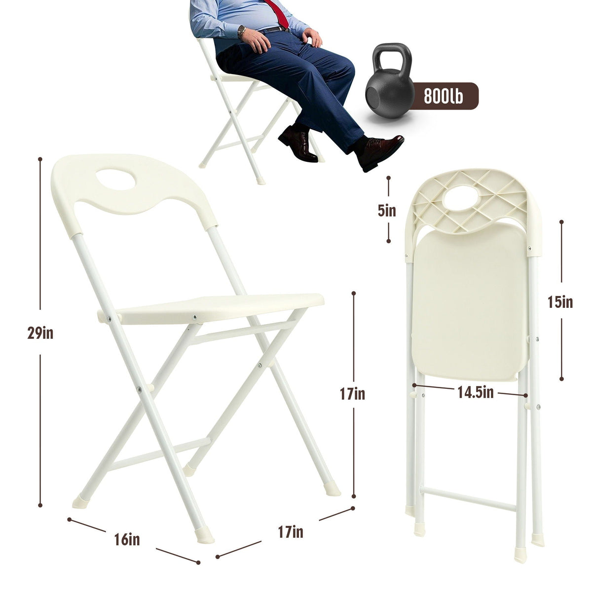 White Folding Chair Set with Waterproof Finish and Stackable Design - Set of 4, photo 24 of 27