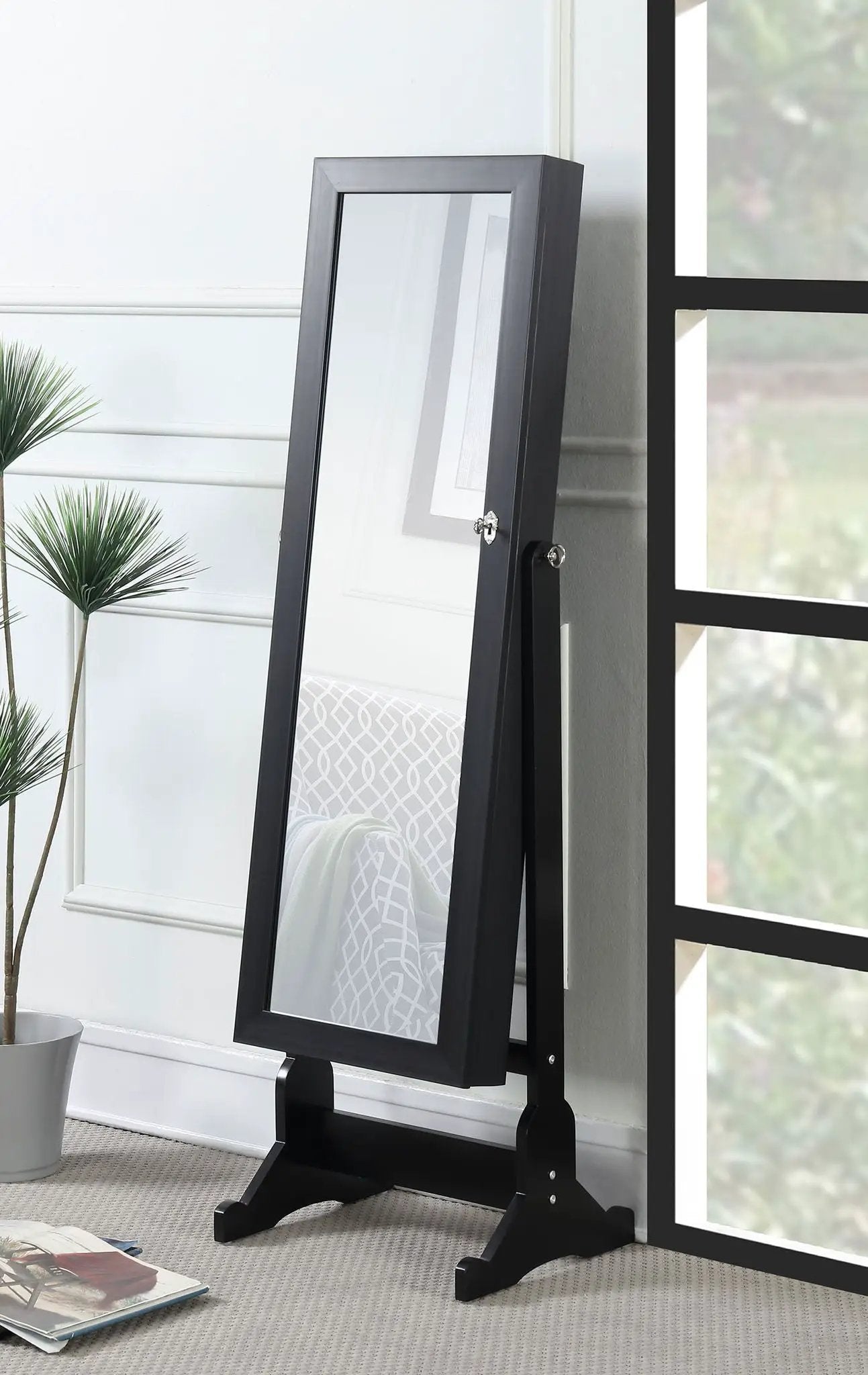 Tutuola Cheval Mirror with Jewelry Storage Black by Unique Piece Furniture