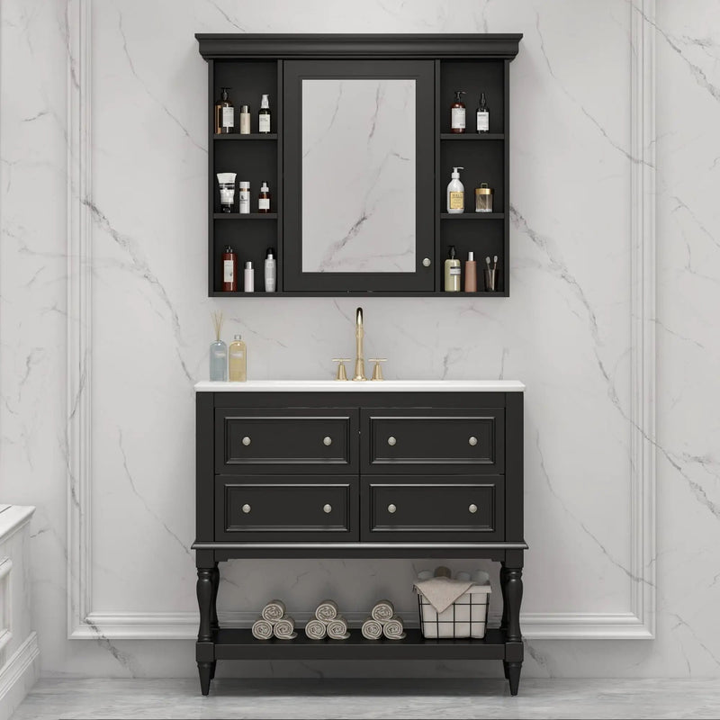 Bathroom Vanity With Medicine Cabinet, Storage Cabinet With 4 Drawers, Adjustable Shelf Mirror by Unique Piece Furniture