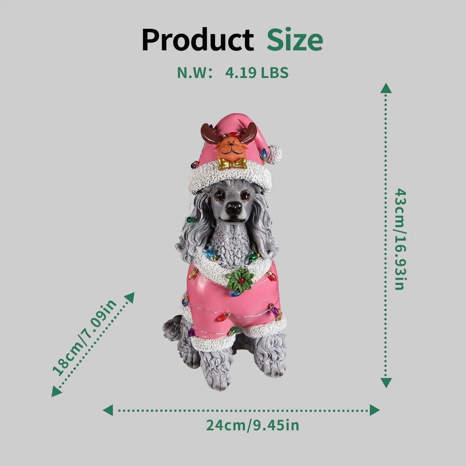 Christmas Poodle Statue, Holiday Dog Figurine by HouseOfZazla