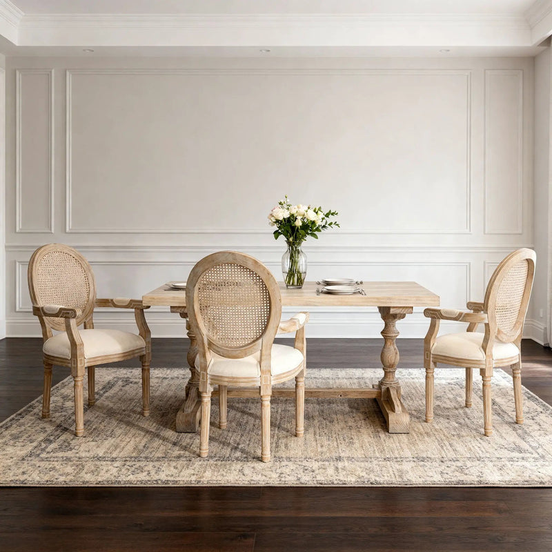 French Vintage Upholstered Fabric Dining Armchair (Set of 2) - Beige by HouseOfZazla
