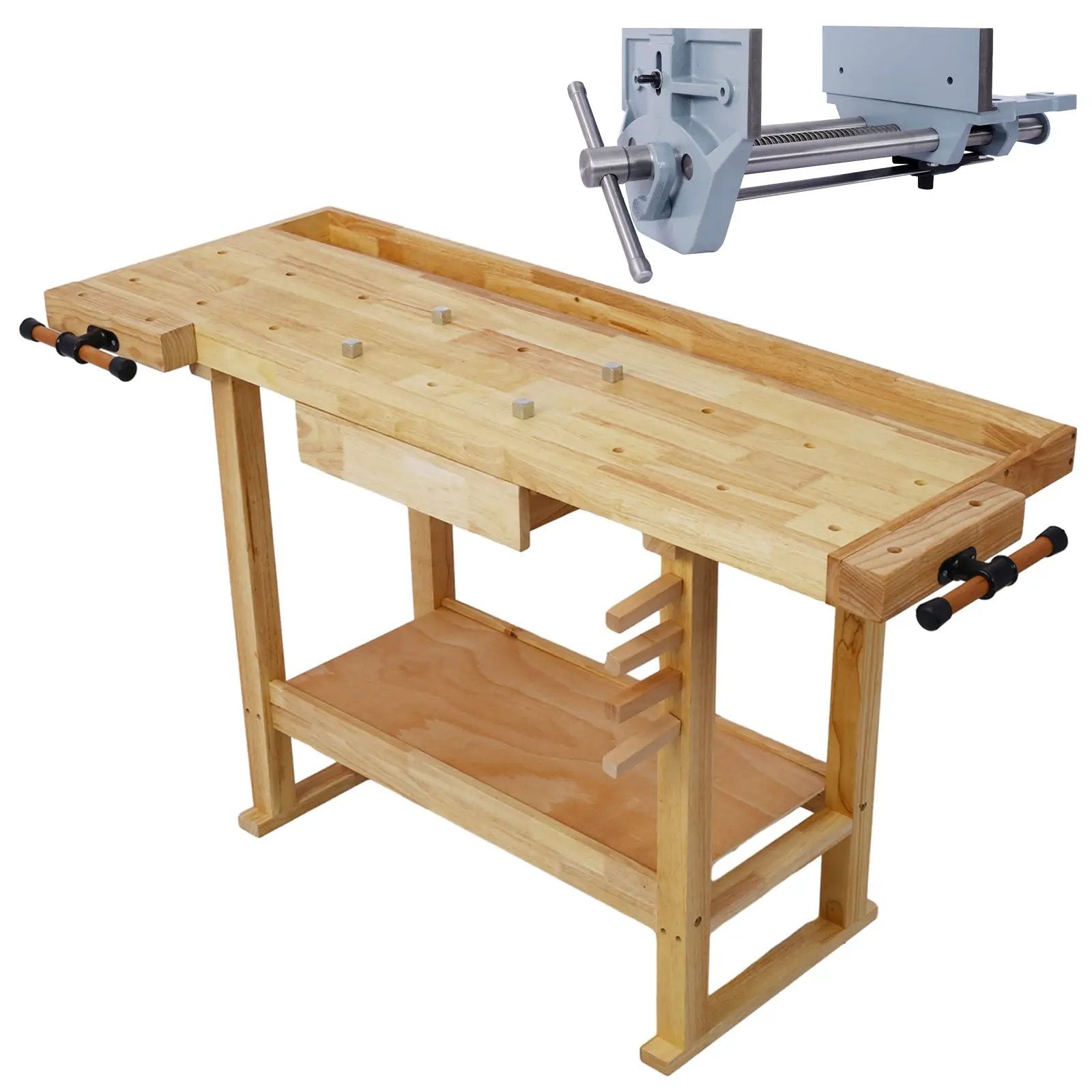 55-Inch Wooden Workbench with Rapid Action Woodworking Vise by HouseOfZazla