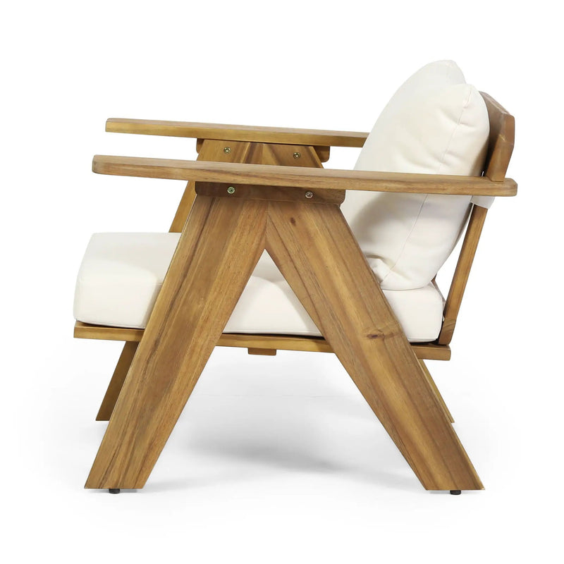 Outdoor Acacia Wood Club Chairs With Cushions (Set of 2) - Teak / Beige by HouseOfZazla