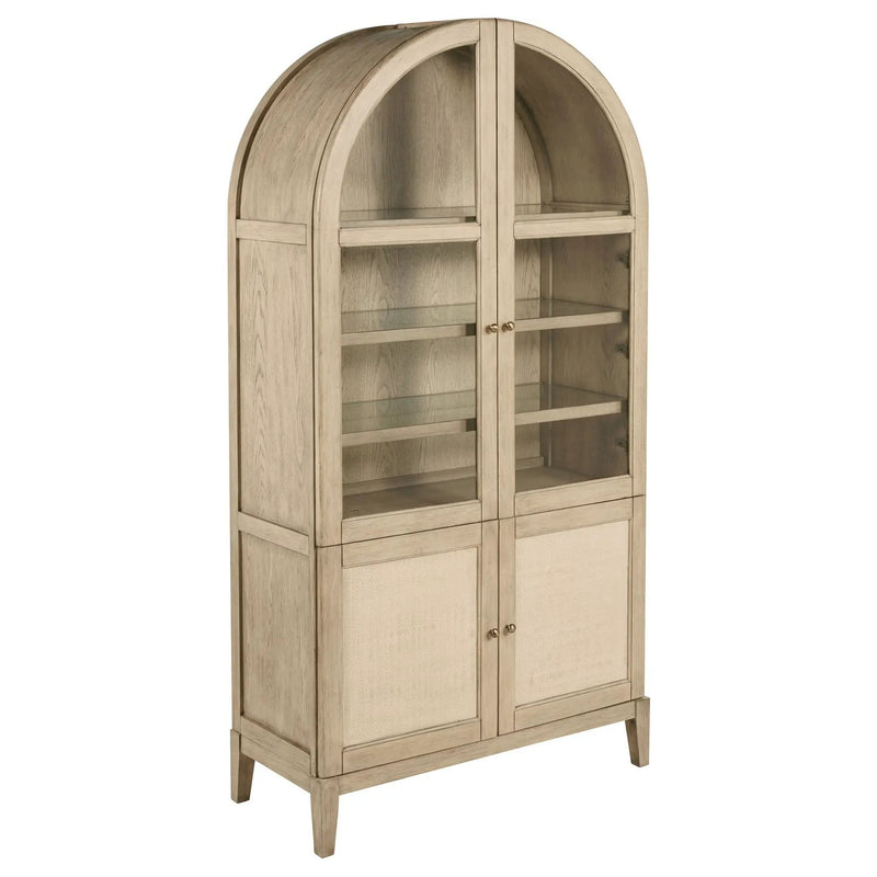 Kailani 4-Door Cane Dining Vitrine Display Cabinet Beige Oak by Unique Piece Furniture