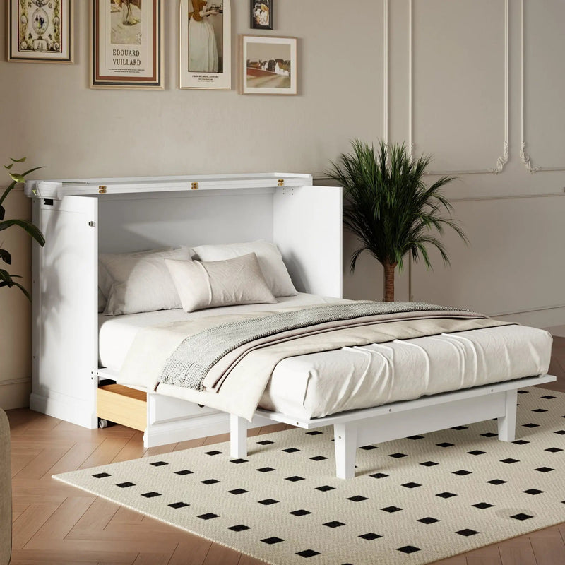 Solid Pine Murphy Bed Chest Cube Cabinet Bed With Charging Station And Large Storage Drawer For Home Office Or Small Room by HouseOfZazla