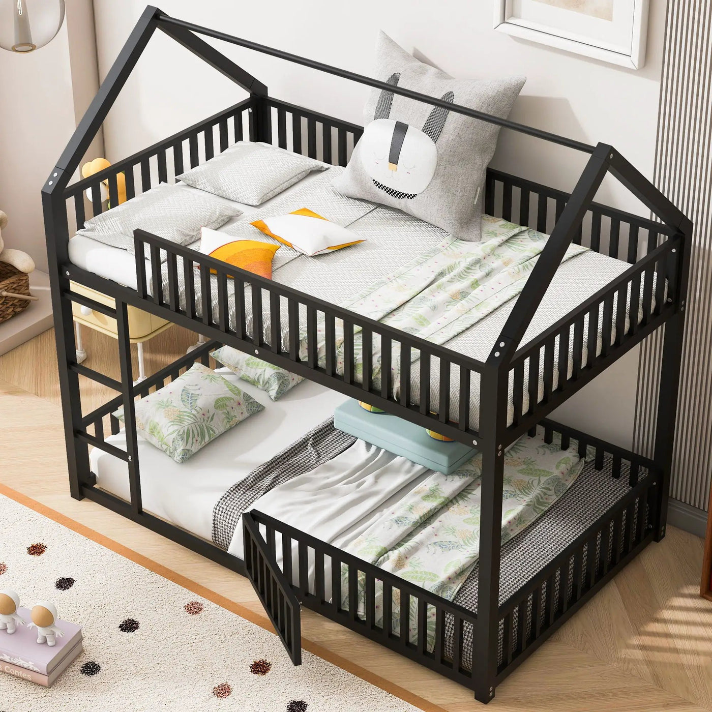 Metal House Bunk Bed With Fence And Door by HouseOfZazla