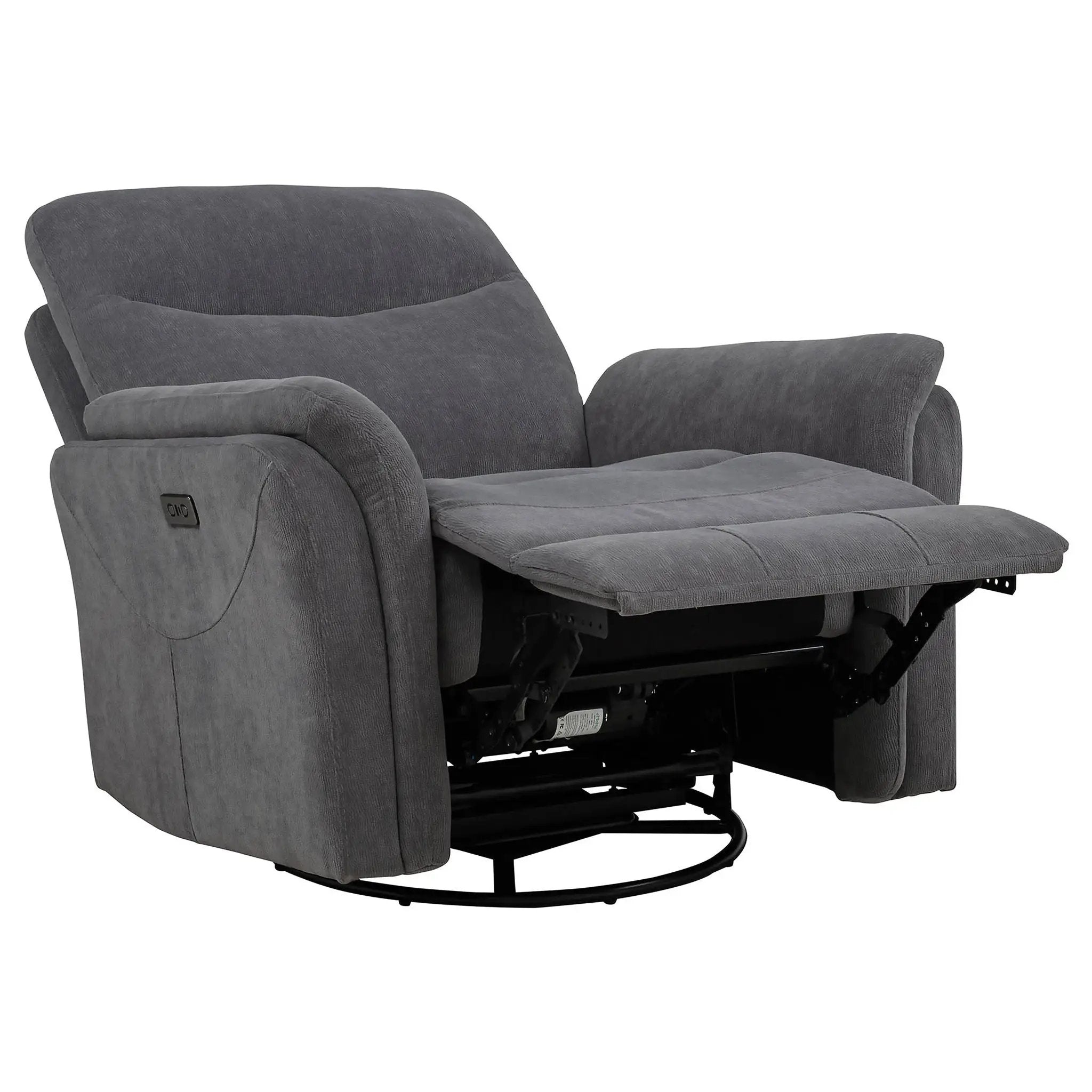 Adler Upholstered Power Swivel Glider Recliner Charcoal Grey by Unique Piece Furniture