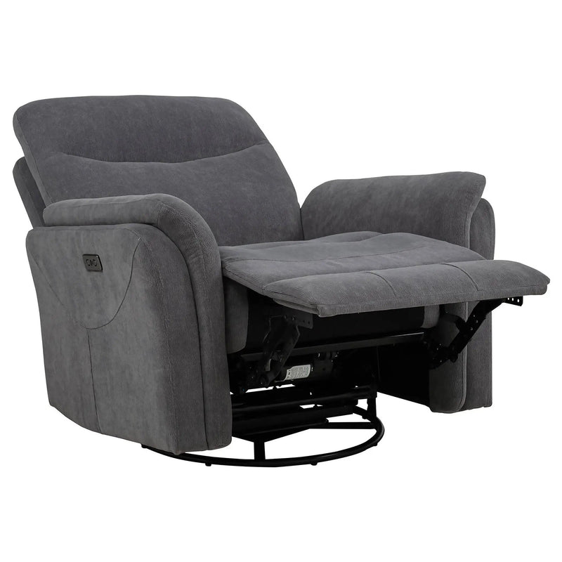 Adler Upholstered Power Swivel Glider Recliner Charcoal Grey by Unique Piece Furniture