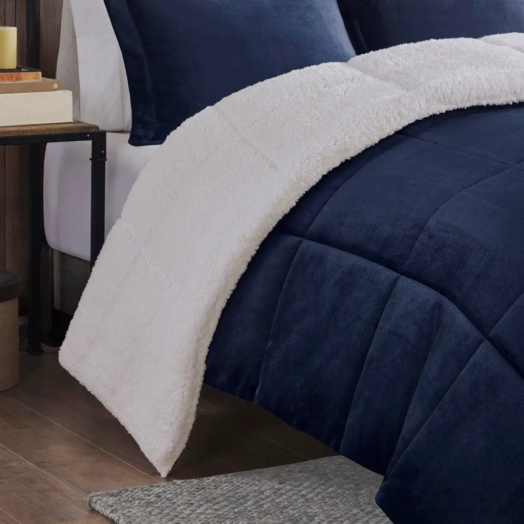 Full/Queen Plush to Sherpa Down Alternative Comforter Set by HouseOfZazla