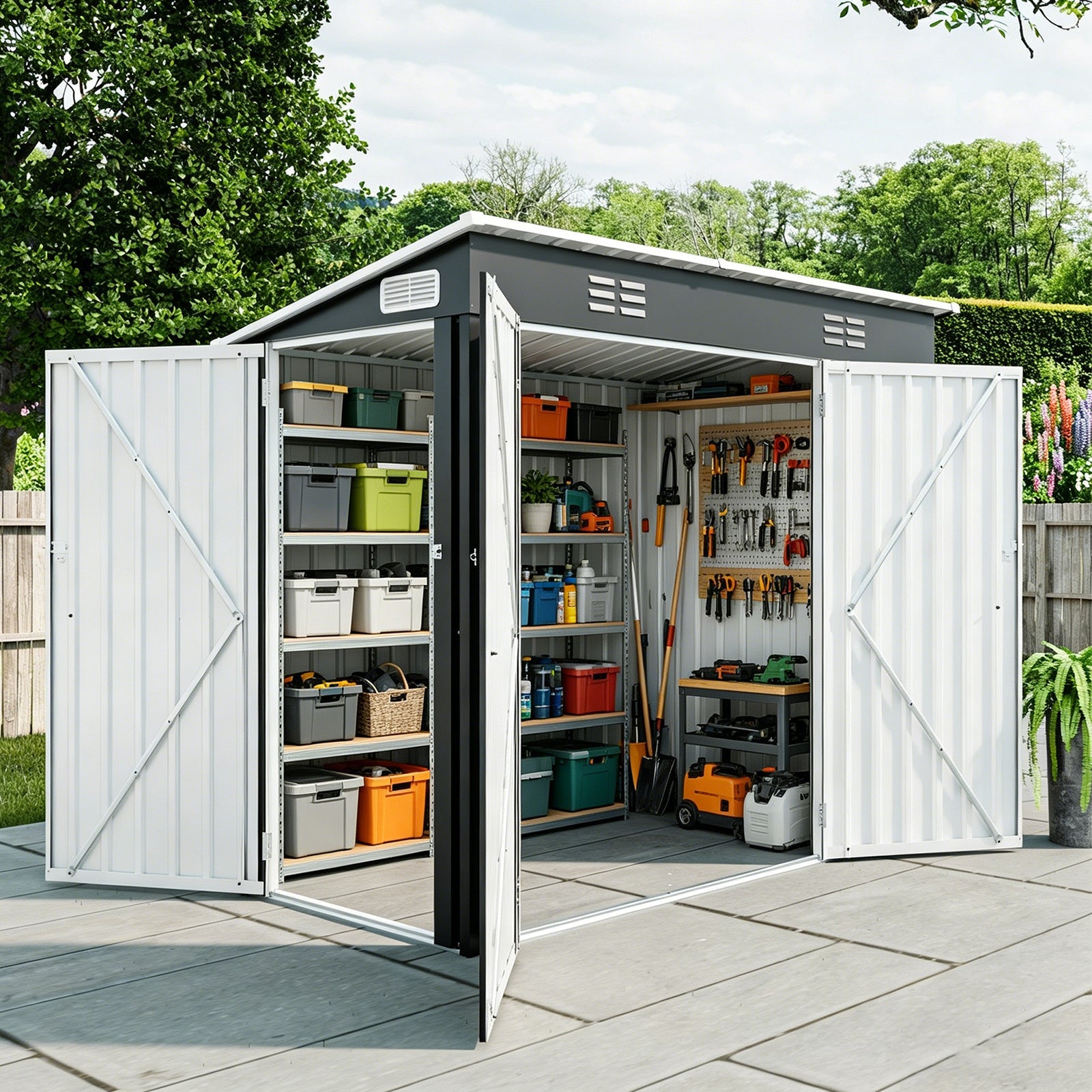4 x 8 Ft Galvanized Steel Outdoor Storage Shed with 3 Access Doors by HouseOfZazla