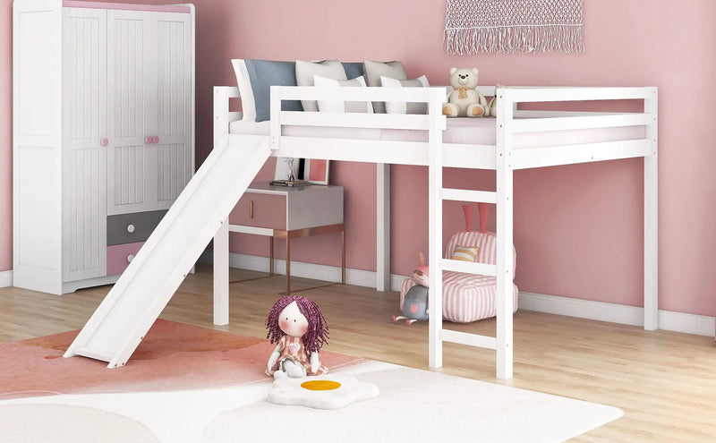 Full Loft Bed With Slide, Multifunctional Design - White by Unique Piece Furniture