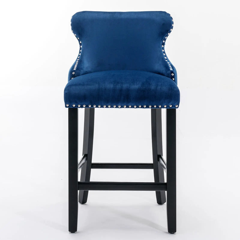 Contemporary Upholstered Wing-Back Barstools With Button Tufted Decoration And Wooden Legs, And Nailhead Trim, Leisure Style Bar Chairs, Bar Stools (Set of 2) by Unique Piece Furniture