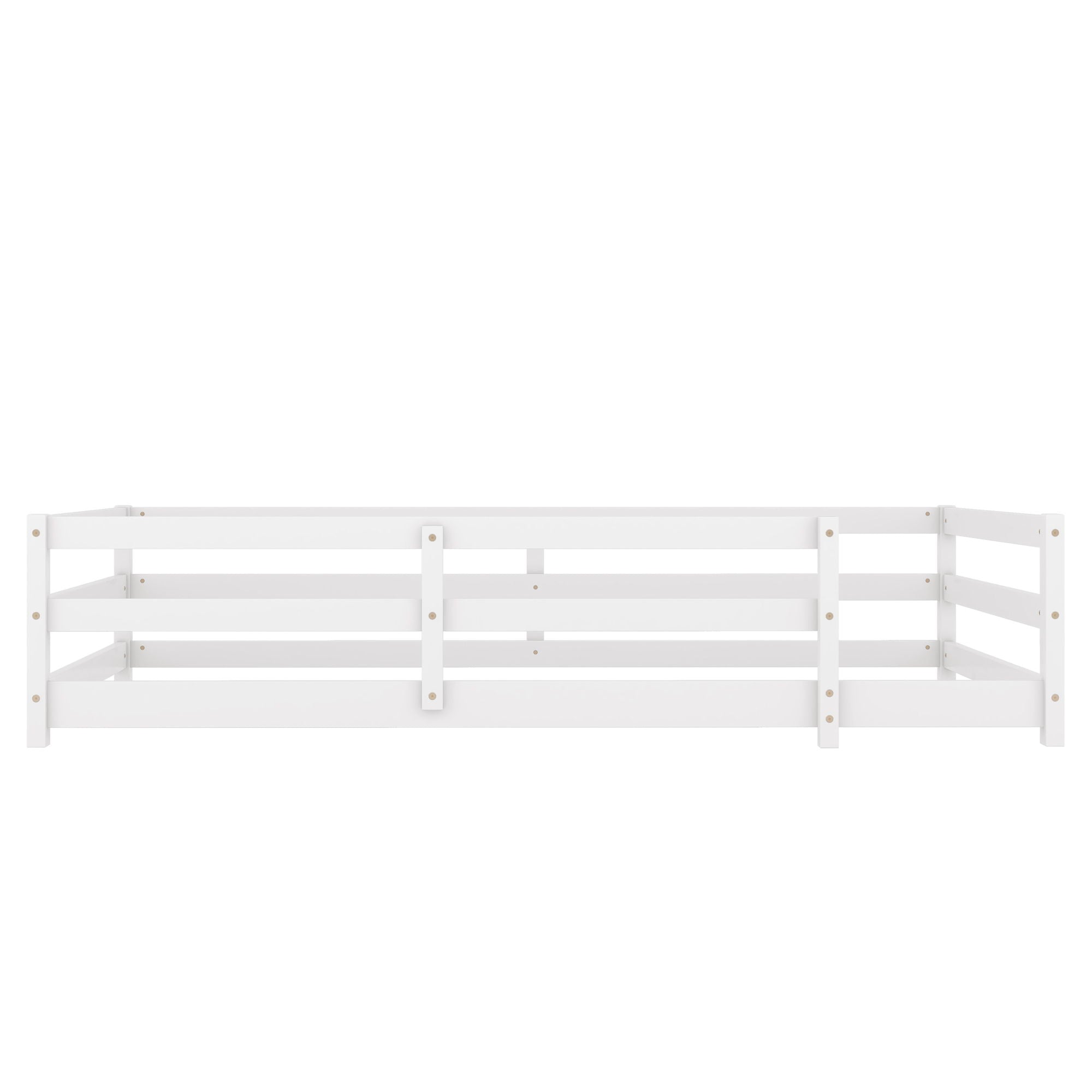 Twin Size Montessori Floor Bed With Fence - White by HouseOfZazla