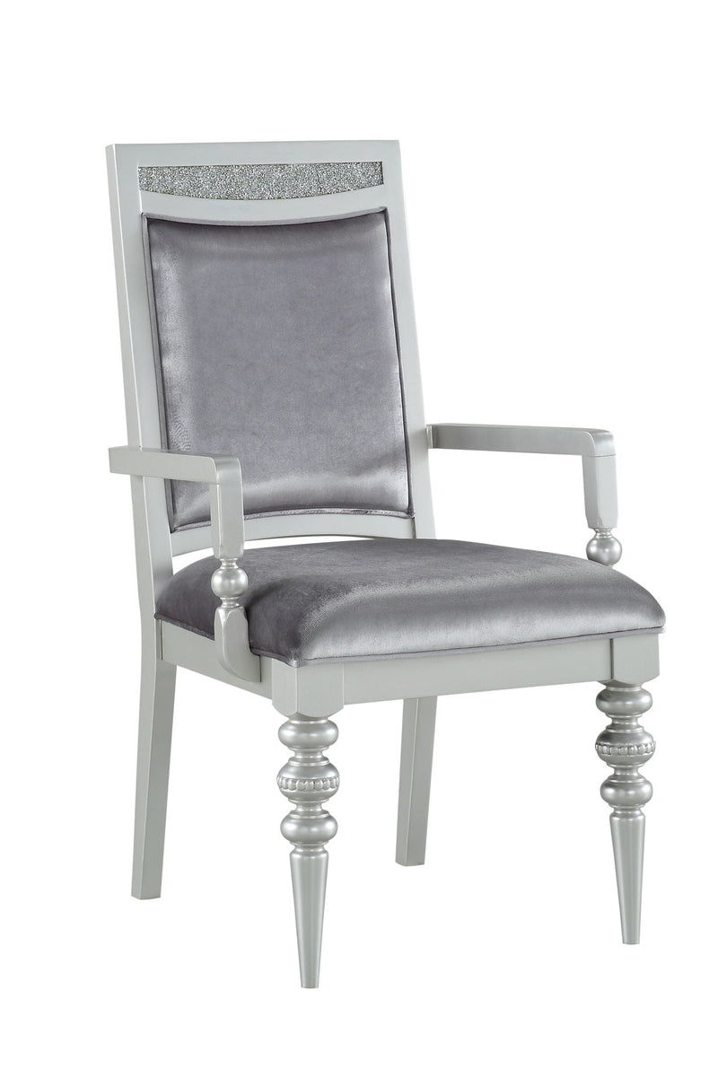 Maverick Arm Chair Set of 2 with Fabric Upholstery and Wooden Frame - Silver