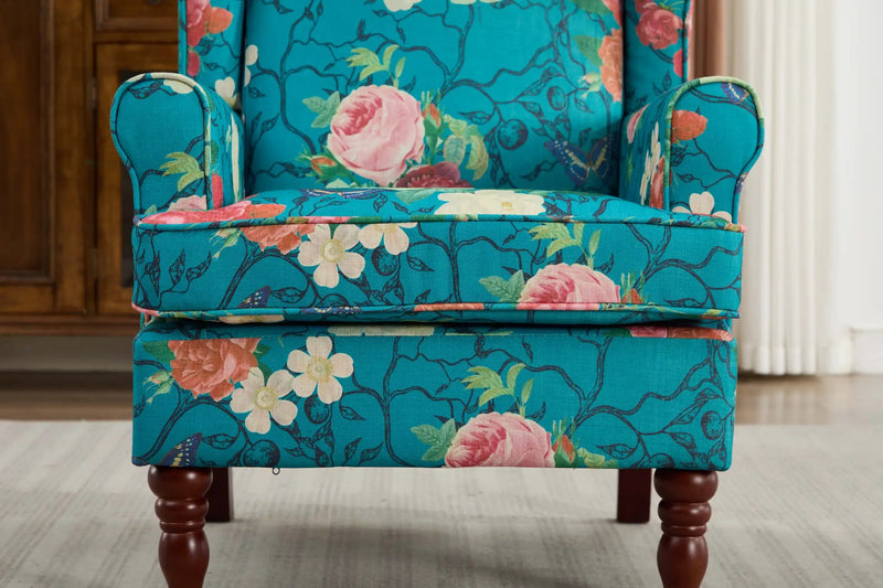 Modern Accent Chair with Retro Wood Legs - Floral by HouseOfZazla