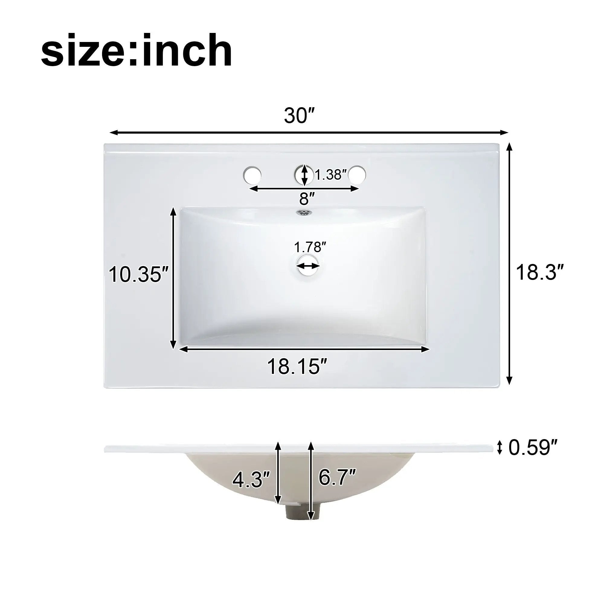Bathroom Vanity With Sink, 1 Divided Drawer And 2 Soft Close Doors With Double Shelf
