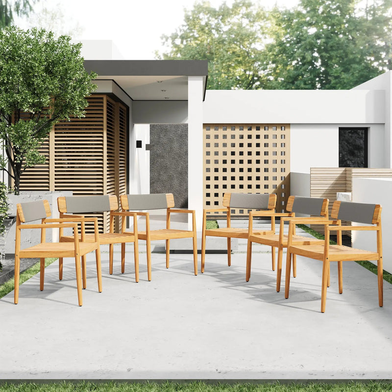 Creative Braided Acacia Wood Outdoor Dining Chairs with Armrests by HouseOfZazla