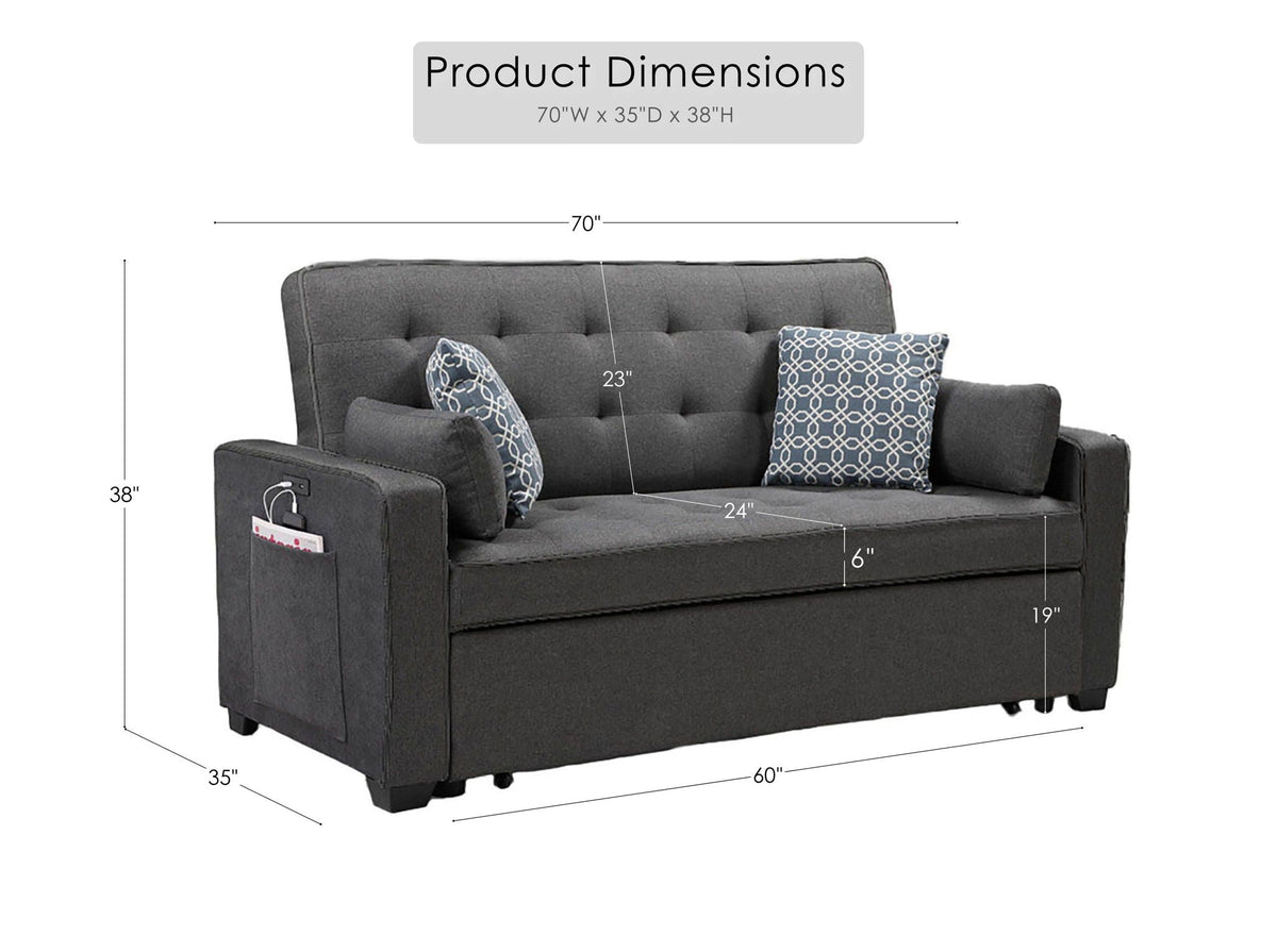 William - Sleeper Sofa With 2 USB Charging Ports And 4 Accent Pillows - Gray, photo 6 of 7