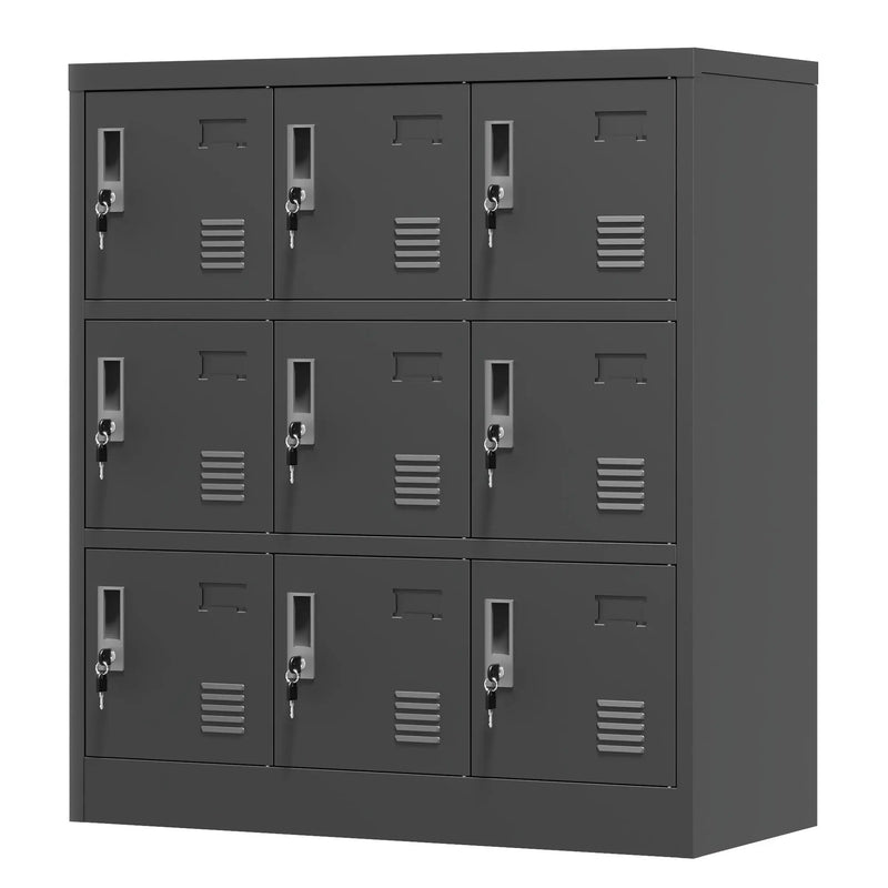 9 Door Employee Storage Locker With Card Slot, Lockers For Office, Gym, School, And Home - Black by HouseOfZazla