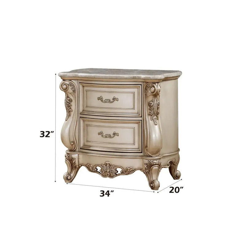 Gorsedd - Nightstand With Marble Top - Marble Top & Golden Ivory by Unique Piece Furniture