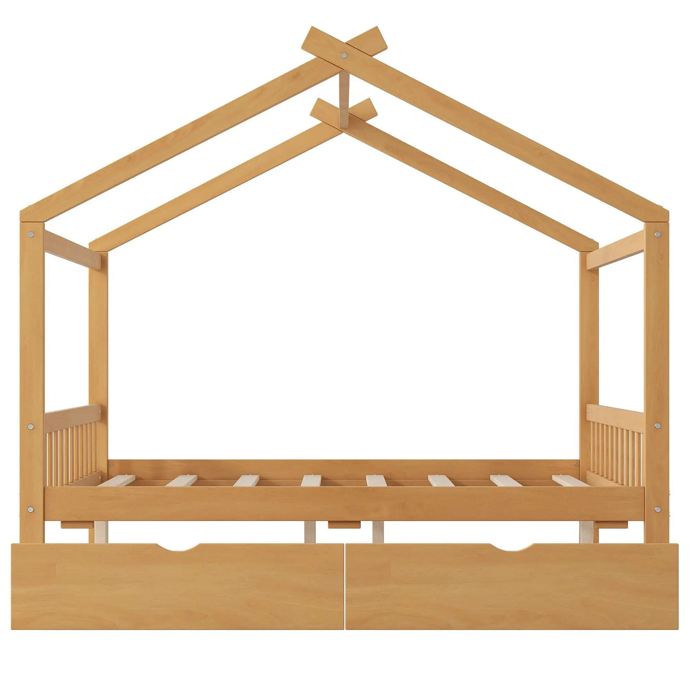 House Style Platform Bed With Headboard, Footboard, 2 Drawers, And Roof Design by HouseOfZazla
