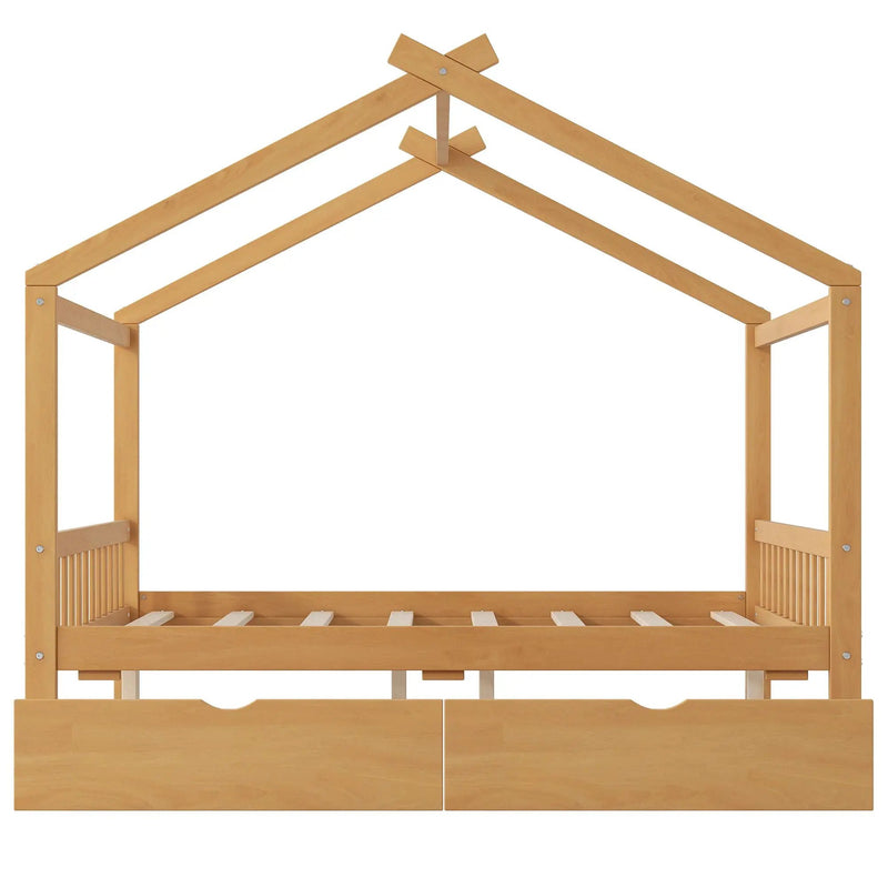 House Style Platform Bed With Headboard, Footboard, 2 Drawers, And Roof Design by Unique Piece Furniture