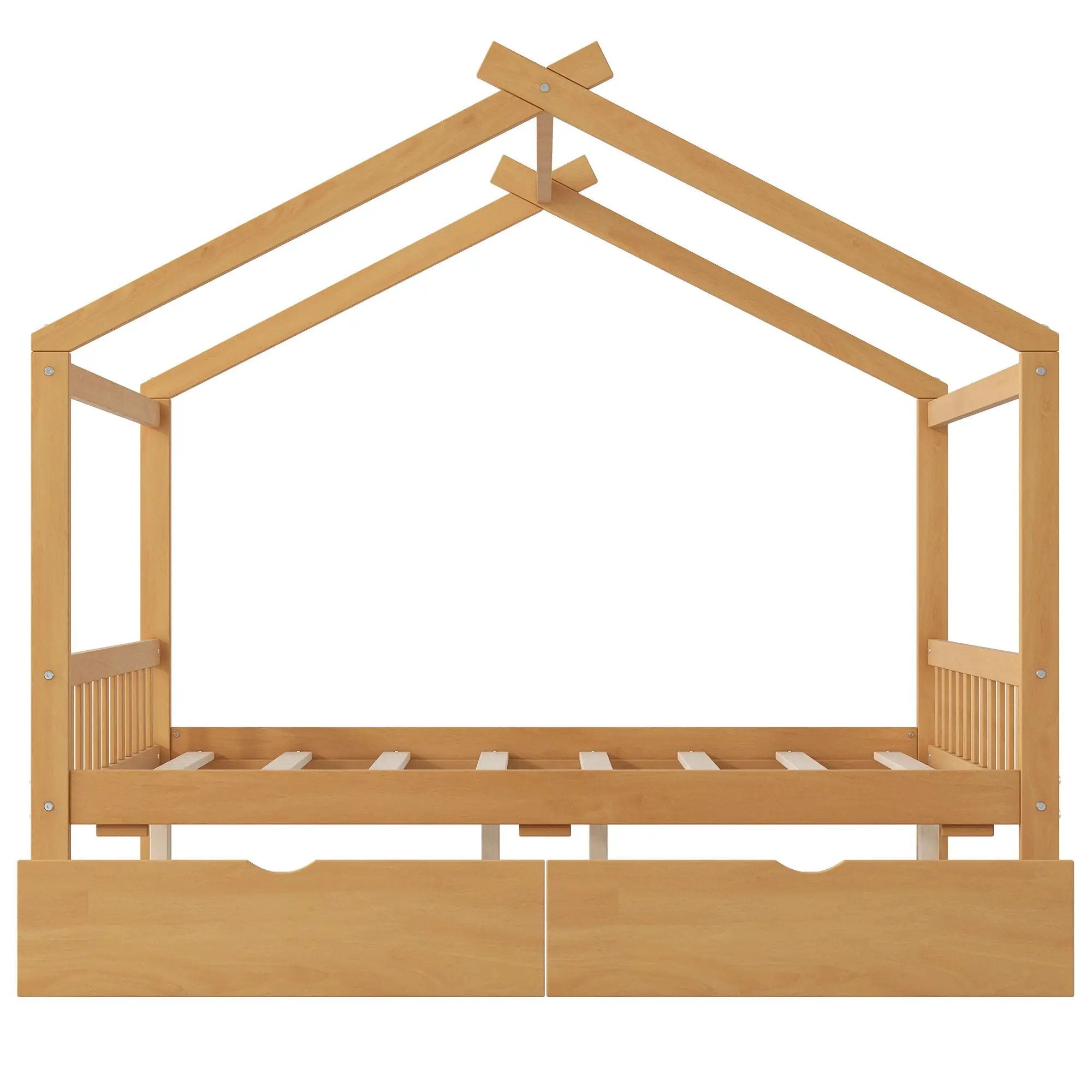House Style Platform Bed With Headboard, Footboard, 2 Drawers, And Roof Design by HouseOfZazla