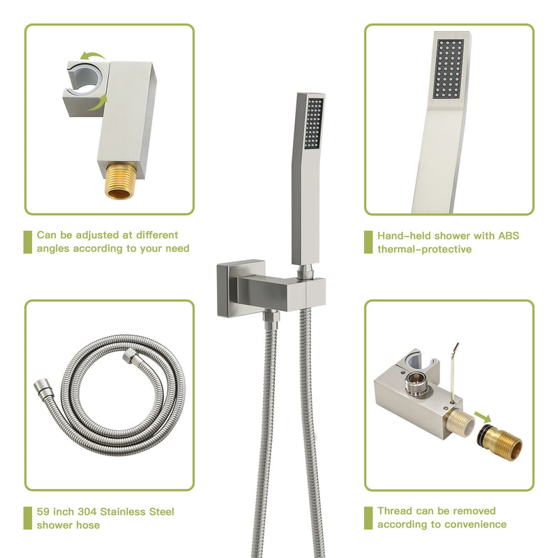 Modern Shower System With Waterfall Tub Spout, 12" Ceiling Mount Square Shower by HouseOfZazla