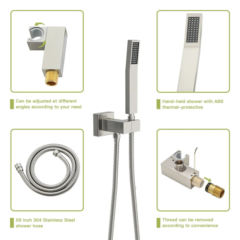 16" Ceiling Mount Square Shower System With Waterfall Tub Spout And Rough In Valve by HouseOfZazla